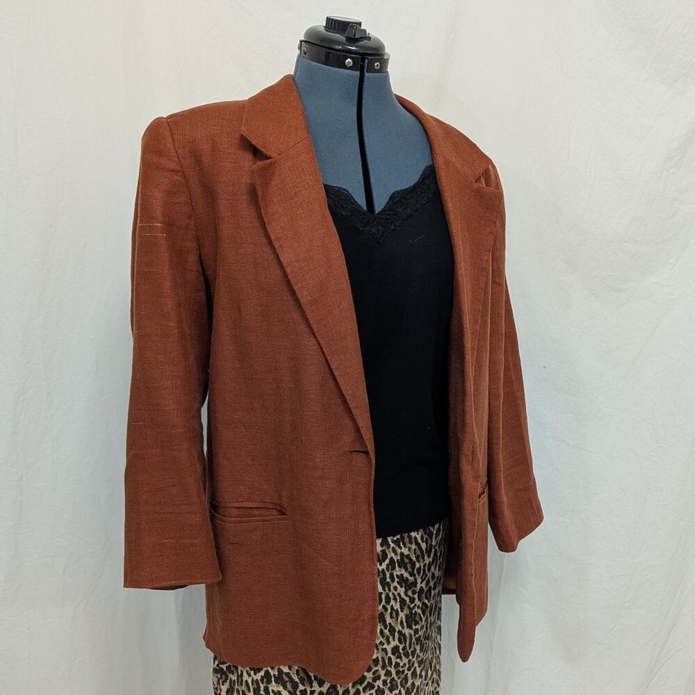 Vintage Jennifer Moore Petites Terracotta 100% Linen Blazer, size 10P